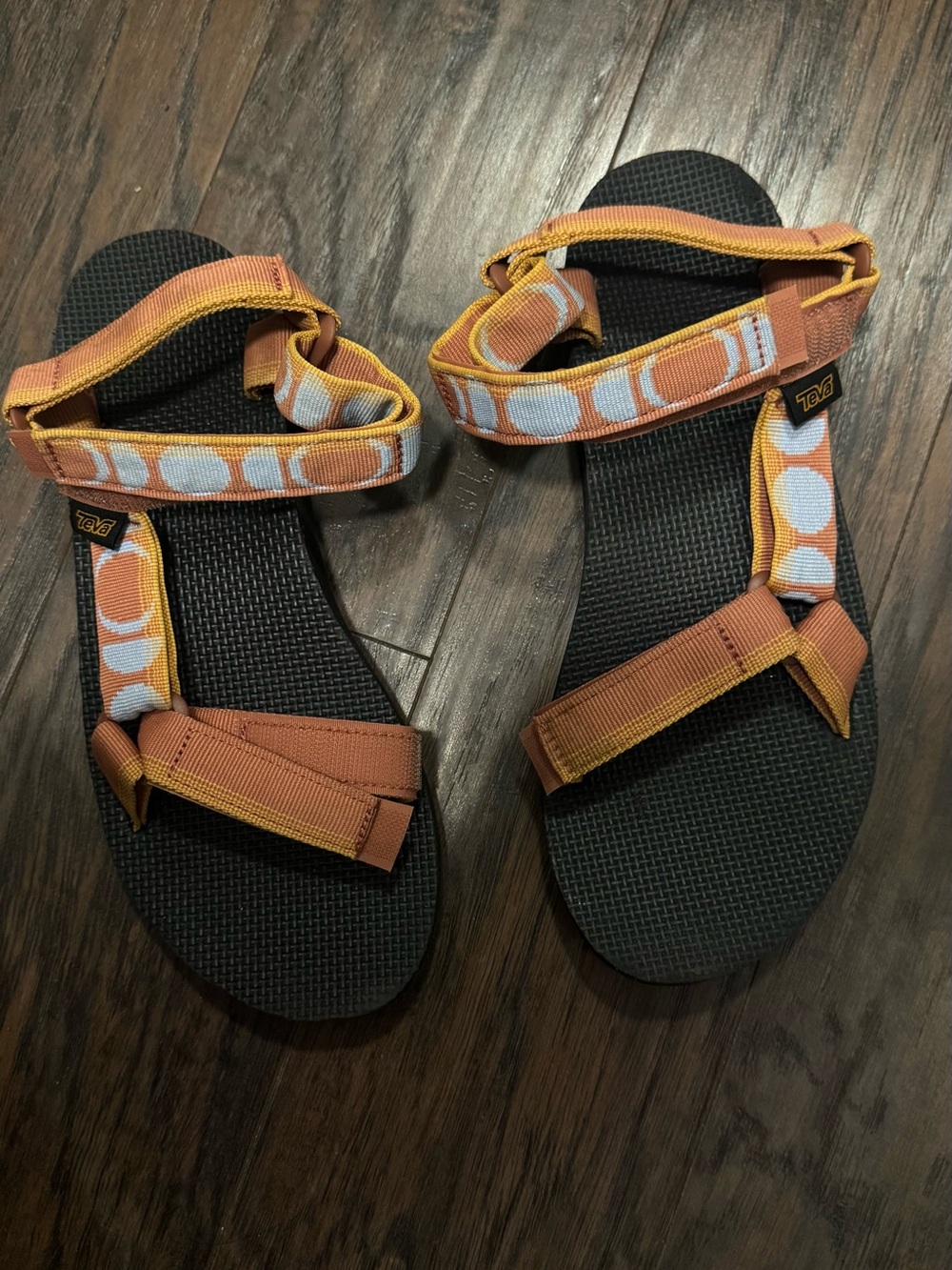 Teva Womens Orange and White Patterned Strap Sandals